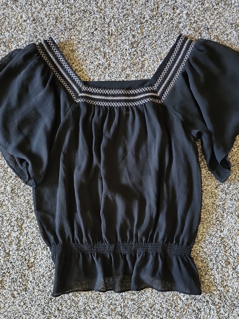 Mudd Black Square Neck Smocked Peasant Blouse Boho XL